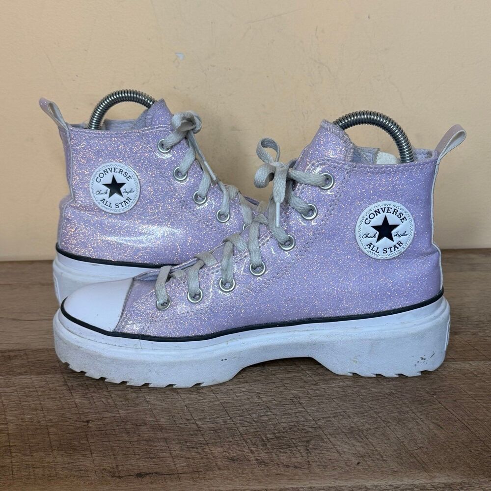 purple glitter Converse CTAS Lugged Lift platform shoes 6.5 big Girls